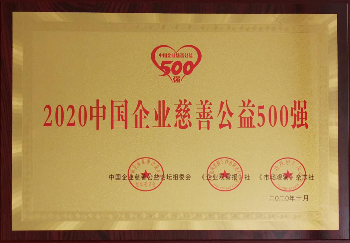 ”2020中国企业慈善公益500强“称号